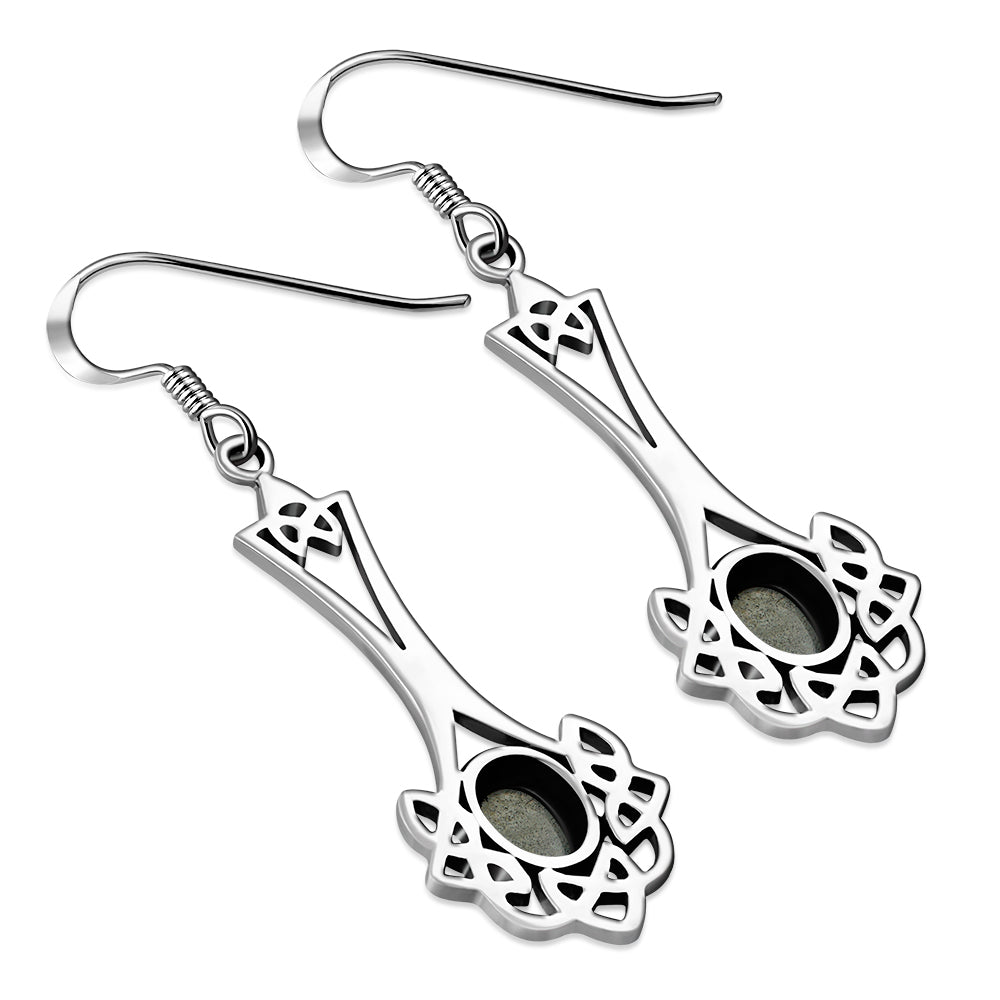 Celtic Knot Earrings - Long Knotted Drop with Labradorite