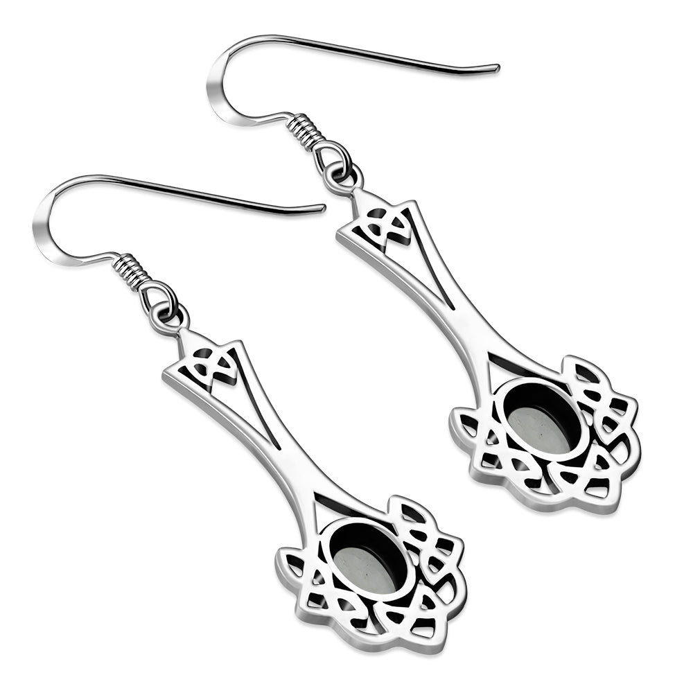 Celtic Knot Earrings - Long Knotted Drop with Moonstone