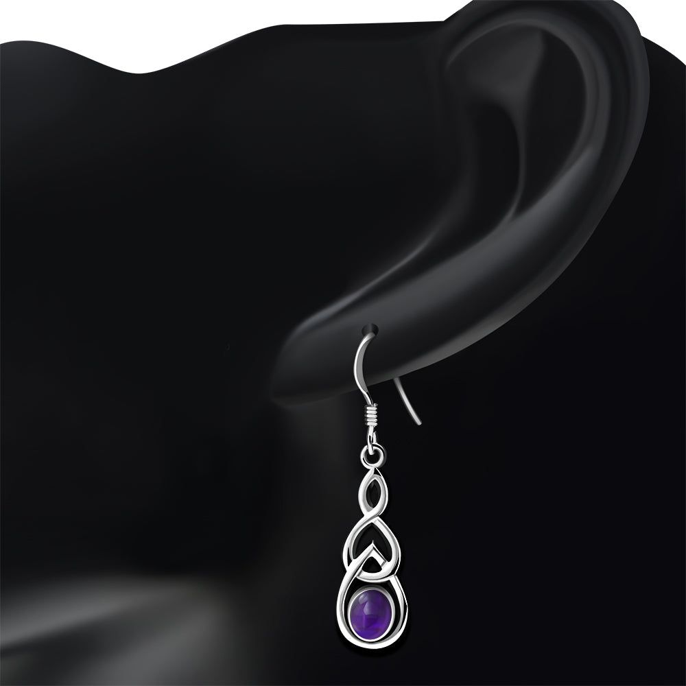 Celtic Knot Earrings - Interlocked Arms with Amethyst