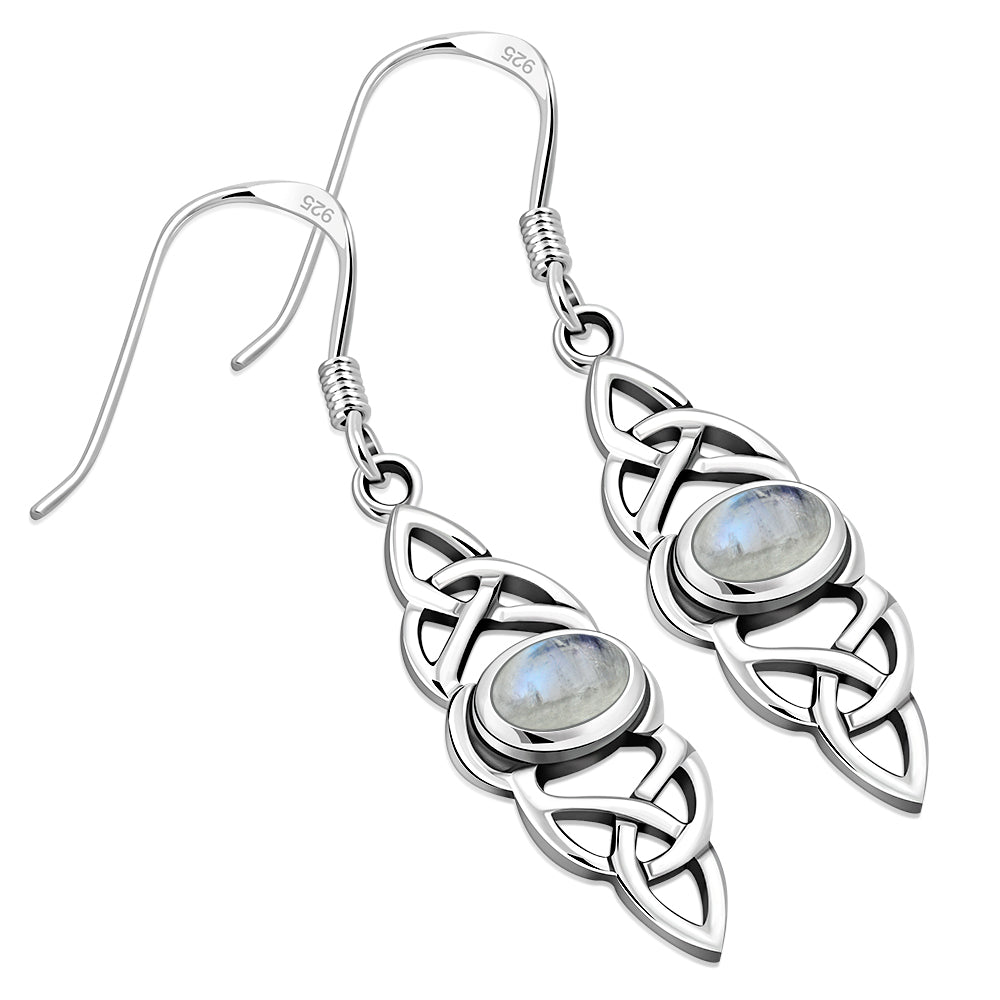 Triquetra Earrings - Double Trinity with Moonstone Centre