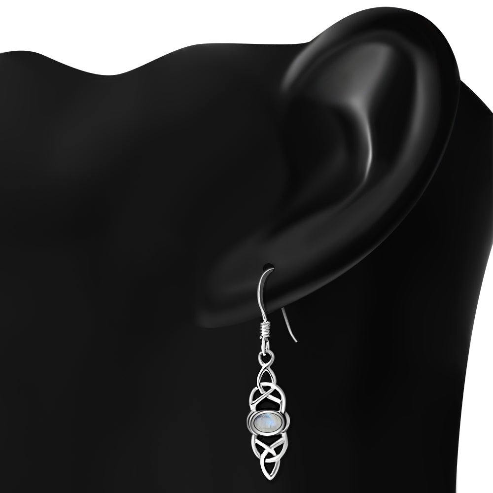 Triquetra Earrings - Double Trinity with Moonstone Centre