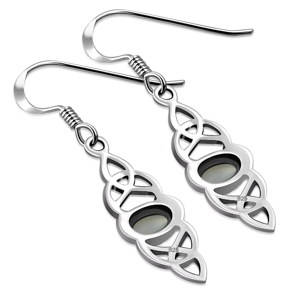 Triquetra Earrings - Double Trinity with Moonstone Centre