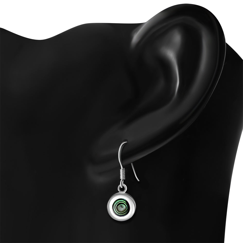 Contemporary Stone Earrings - Solid Round Drop with Abalone Shell