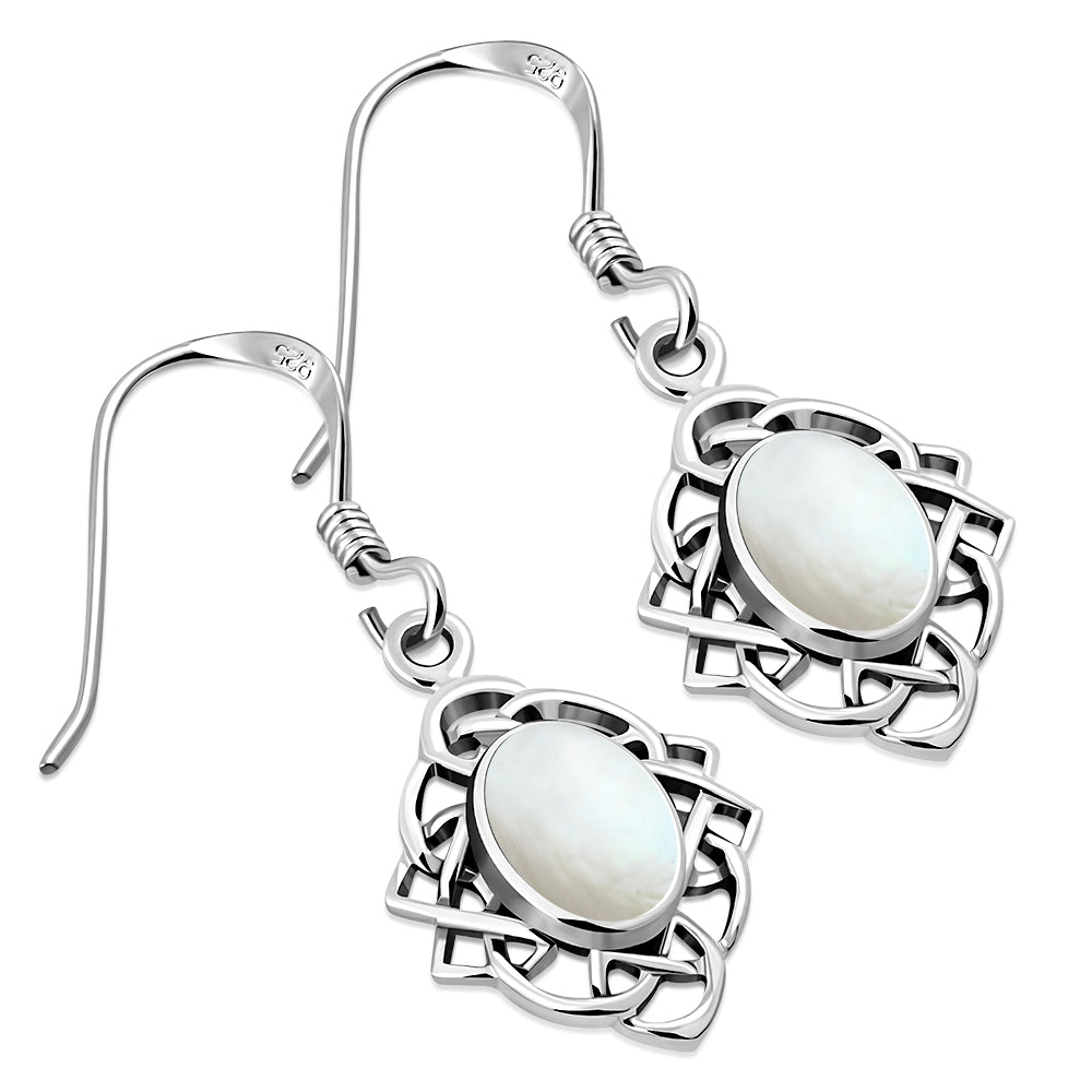Celtic Stone Earrings - Celtic Knot Border with Mother of Pearl
