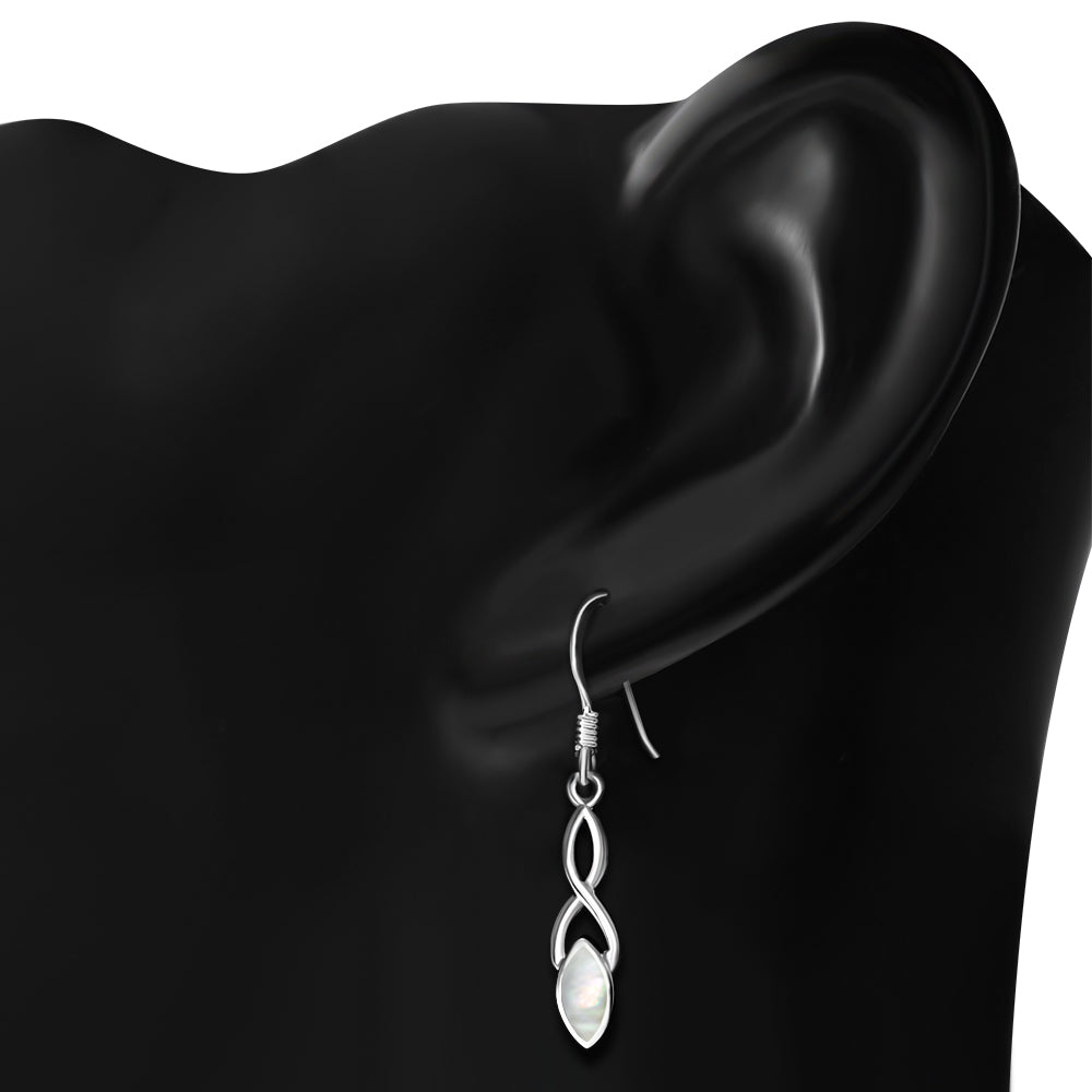 Contemporary Stone Earrings- Ribbon Drop with Mother of Pearl