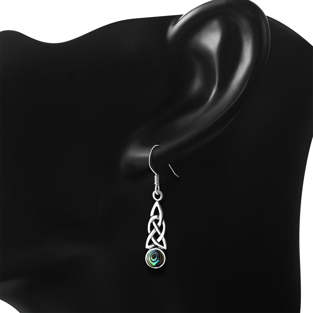 Celtic Stone Earrings - Elongated Loop with Abalone Shell