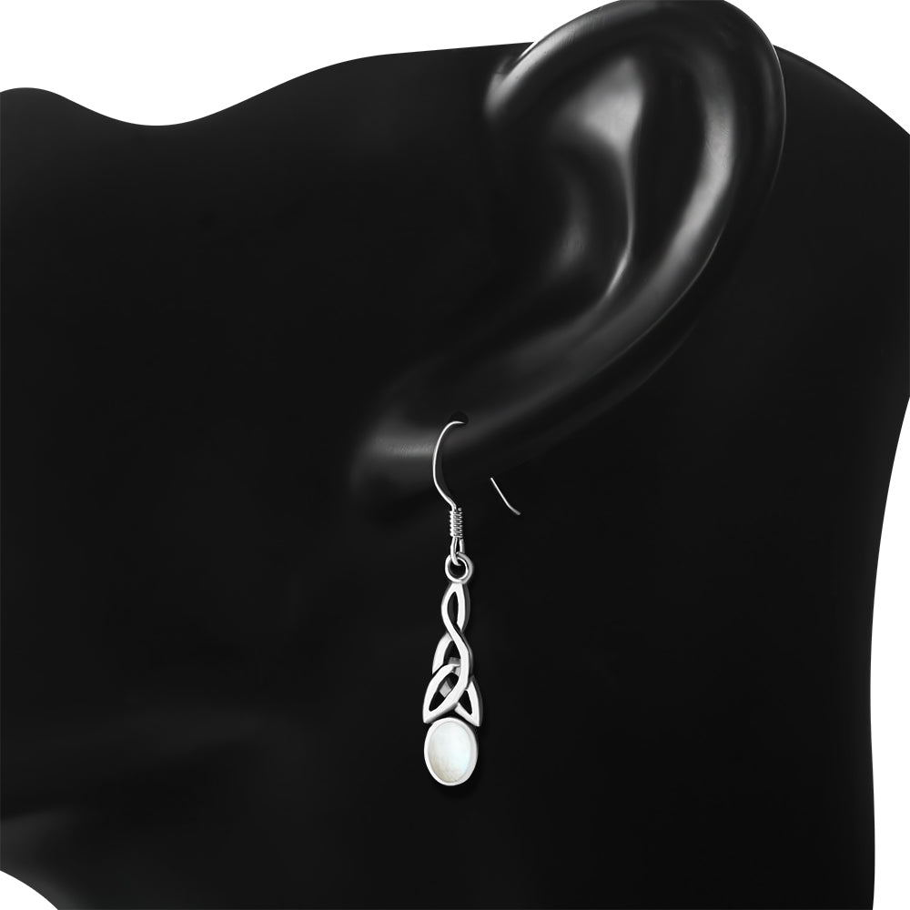 Triquetra Stone Earrings - Elongated Trinity Knot with Mother of Pearl