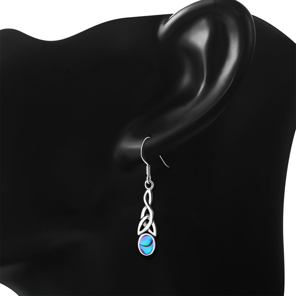 Celtic Stone Earrings- Elongated Trinity with Abalone Shell
