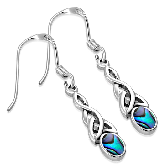 Celtic Stone Earrings- Elongated Trinity with Abalone Shell