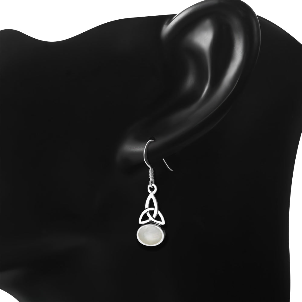 Triquetra Stone Earrings - Simple Trinity Knot with Mother of Pearl