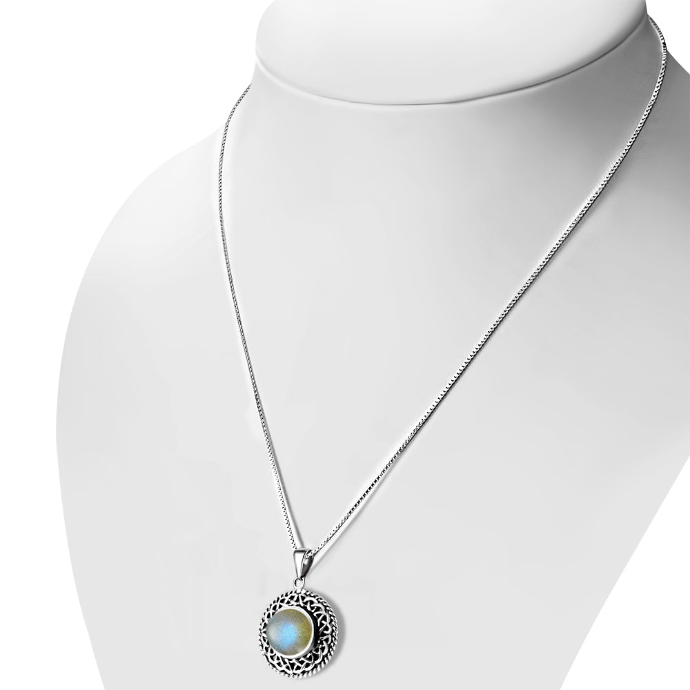Celtic Stone Pendant - Round Knotted Border with Labradorite