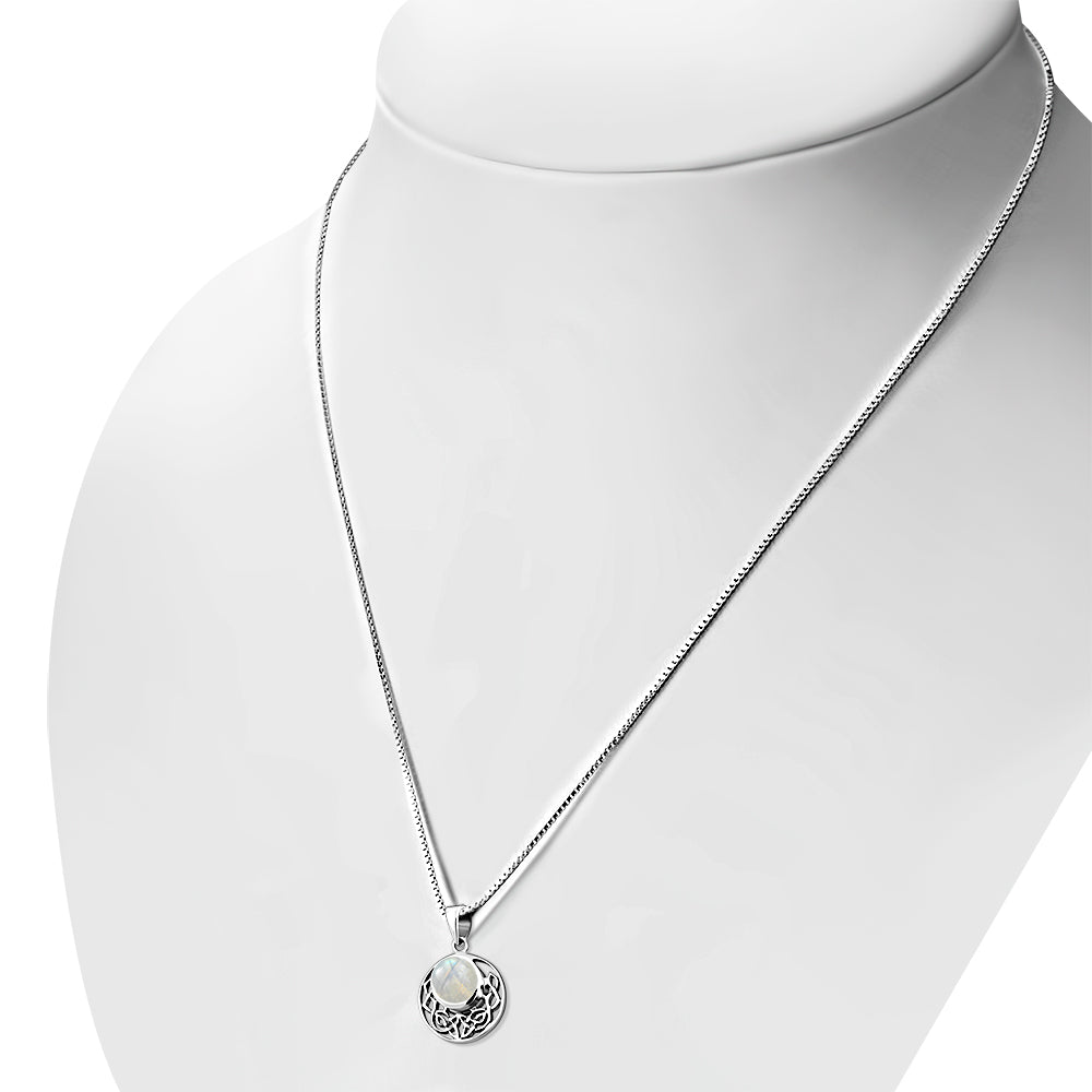 Celtic Stone Pendant - Round Half Moon Knot with Moonstone