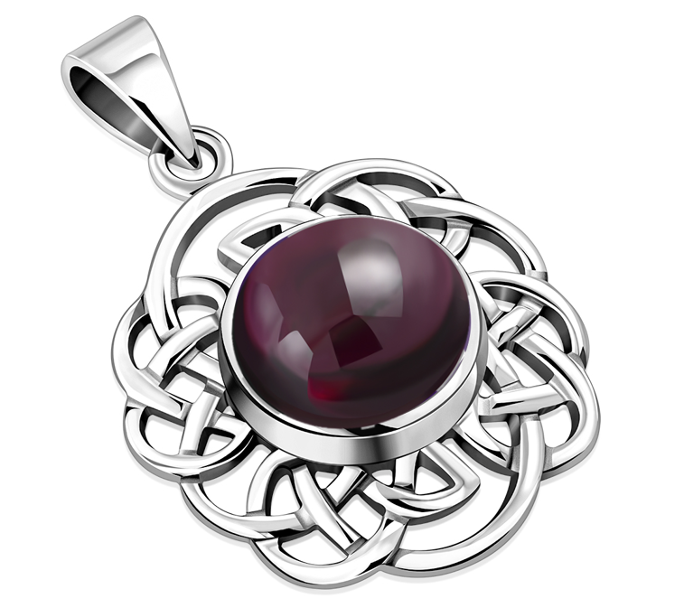 Celtic Stone Pendant - Celtic Lace Border - Red Garnet
