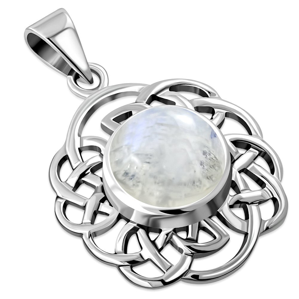Celtic Stone Pendant - Celtic Lace Border - Moonstone
