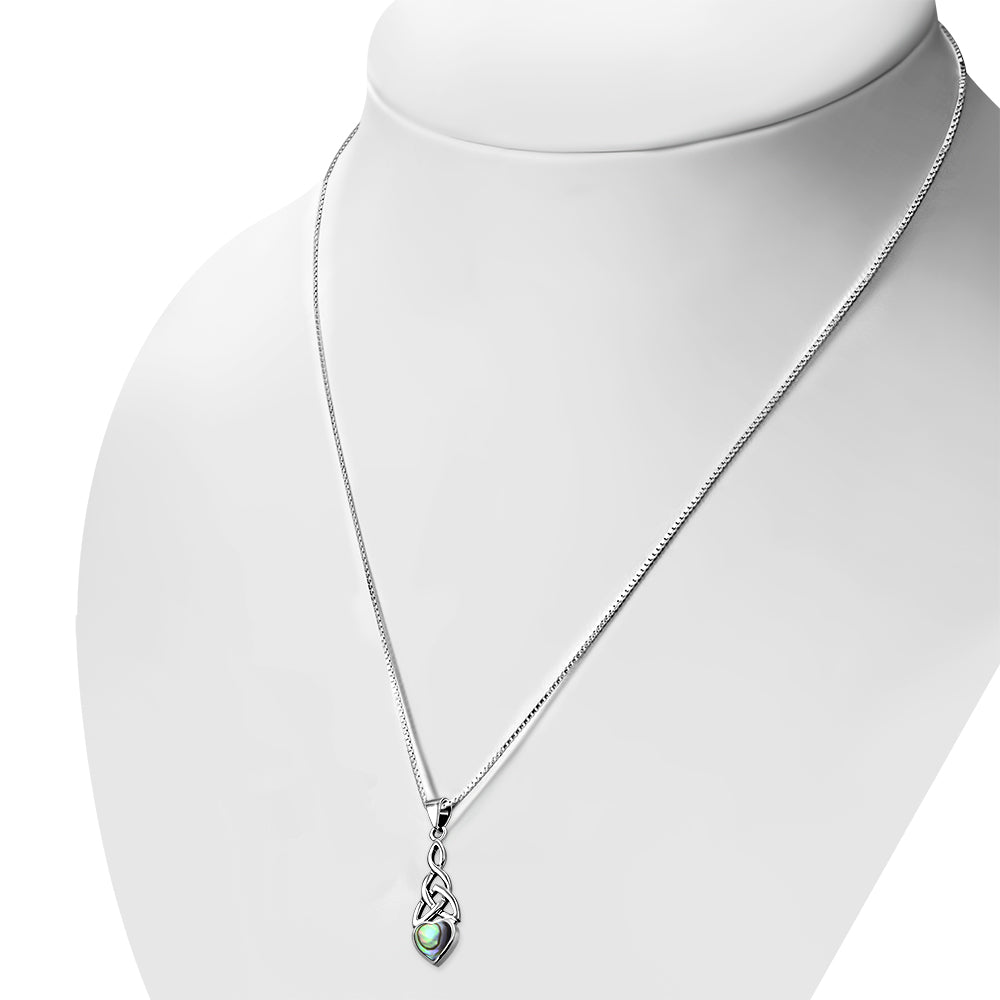 Celtic Stone Pendant - Heart with Mother-Daughter Knot with Abalone Shell