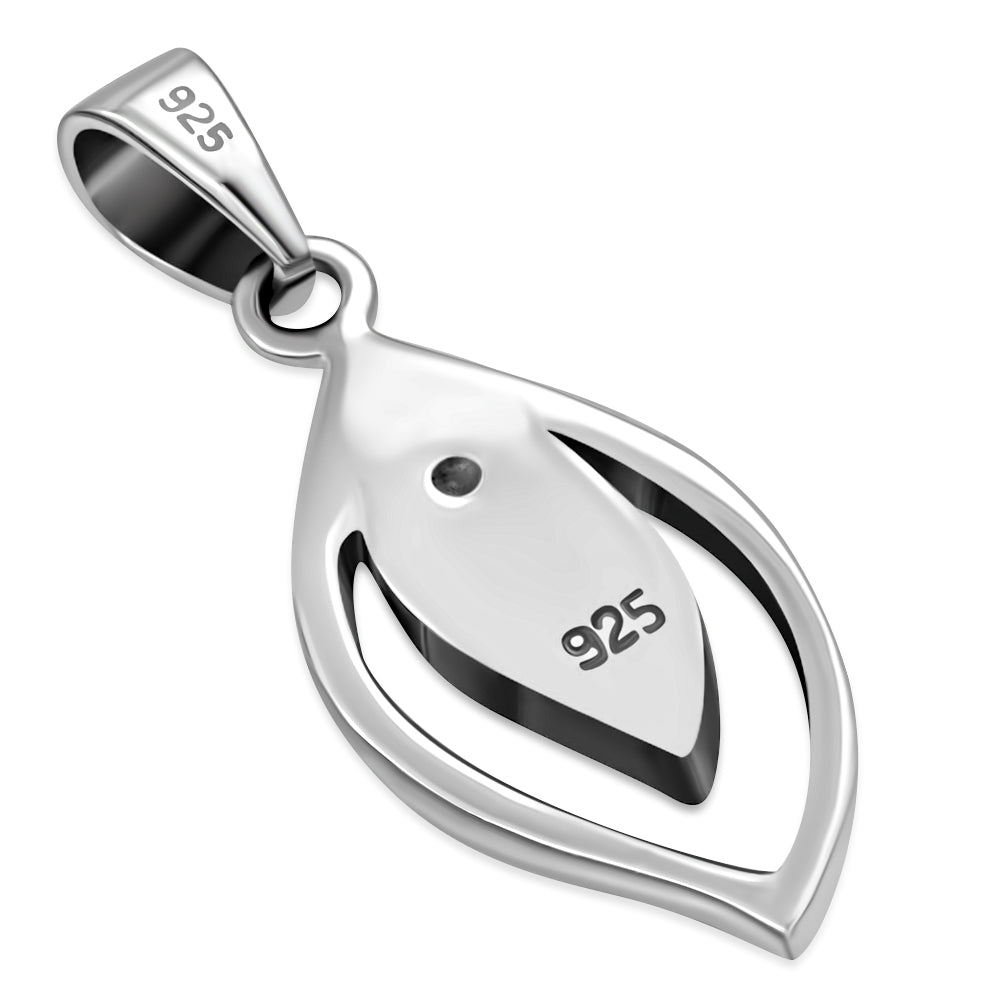 Contemporary Stone Pendant - Open Leaf hallmarked in 925 Sterling silver in Black Onyx