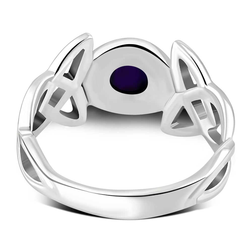 Celtic Stone Ring - Broad Triquetra with Amethyst