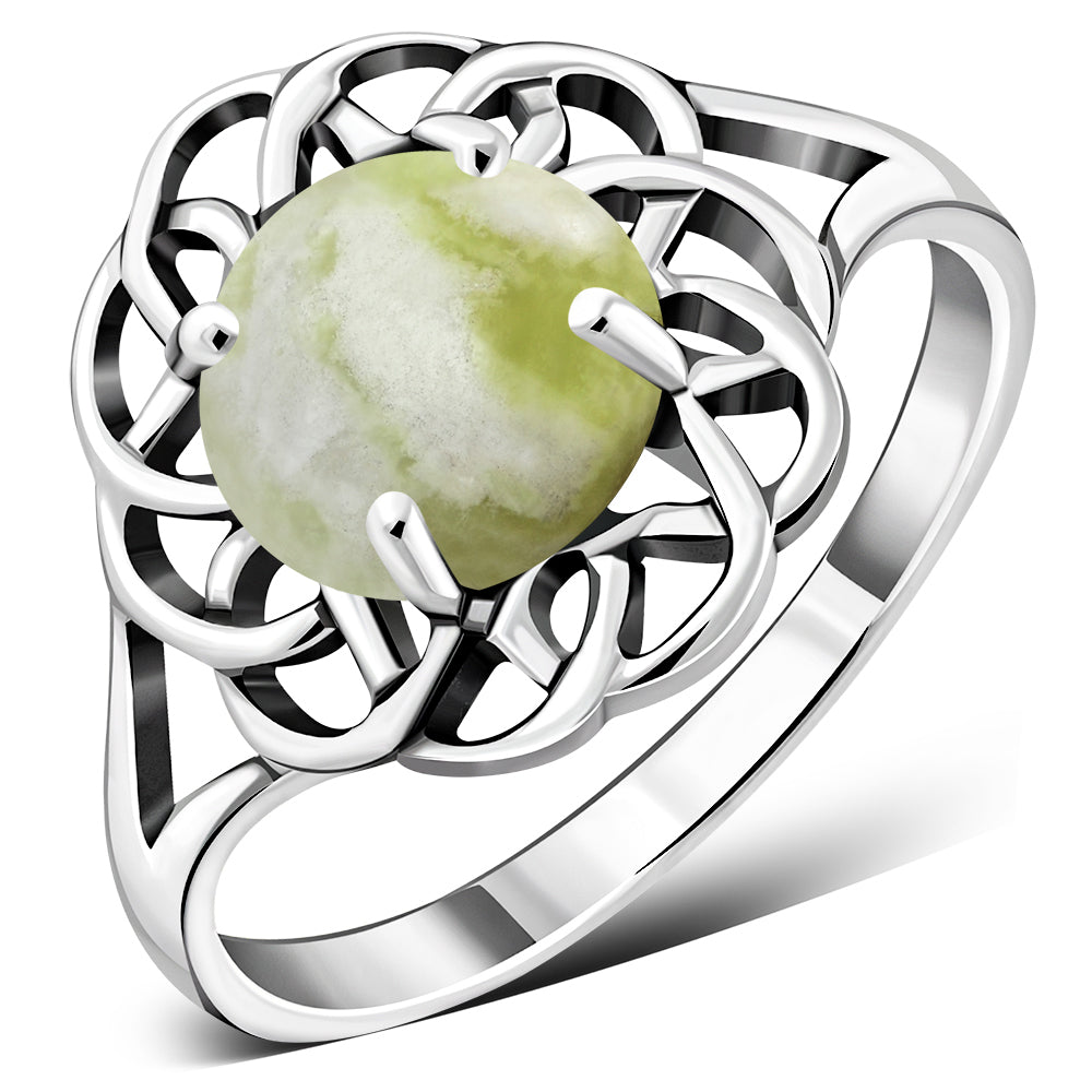 Scottish Marble Ring - Big Cabochon Celtic Flower