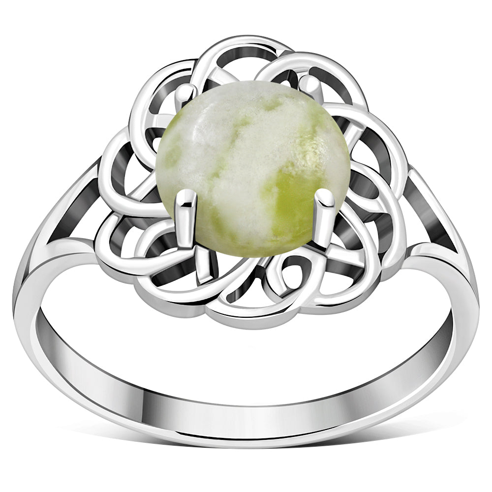 Scottish Marble Ring - Big Cabochon Celtic Flower