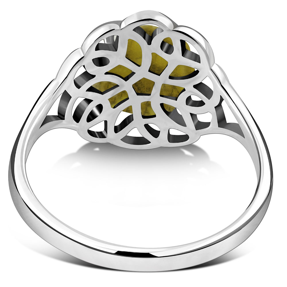 Scottish Marble Ring - Big Cabochon Celtic Flower