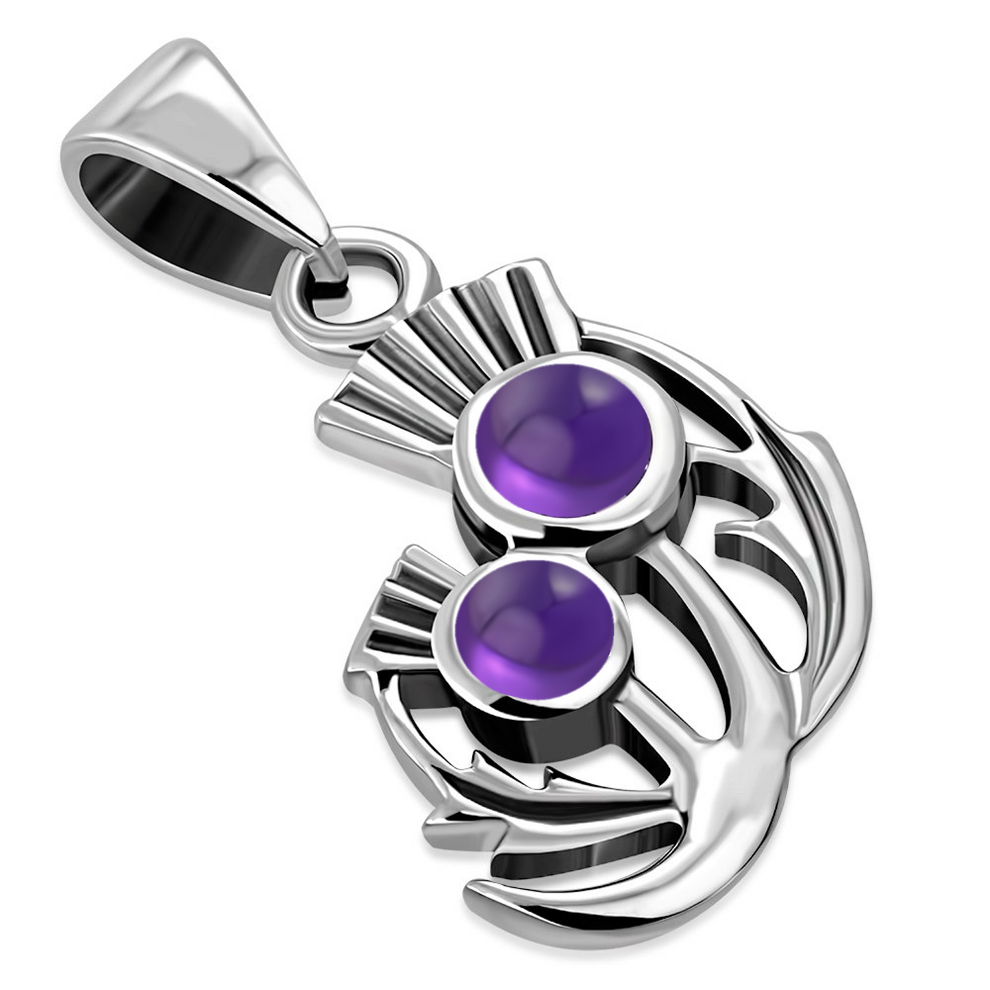 Scottish Thistle Pendant Polish Amethyst - Half Moon Leaves