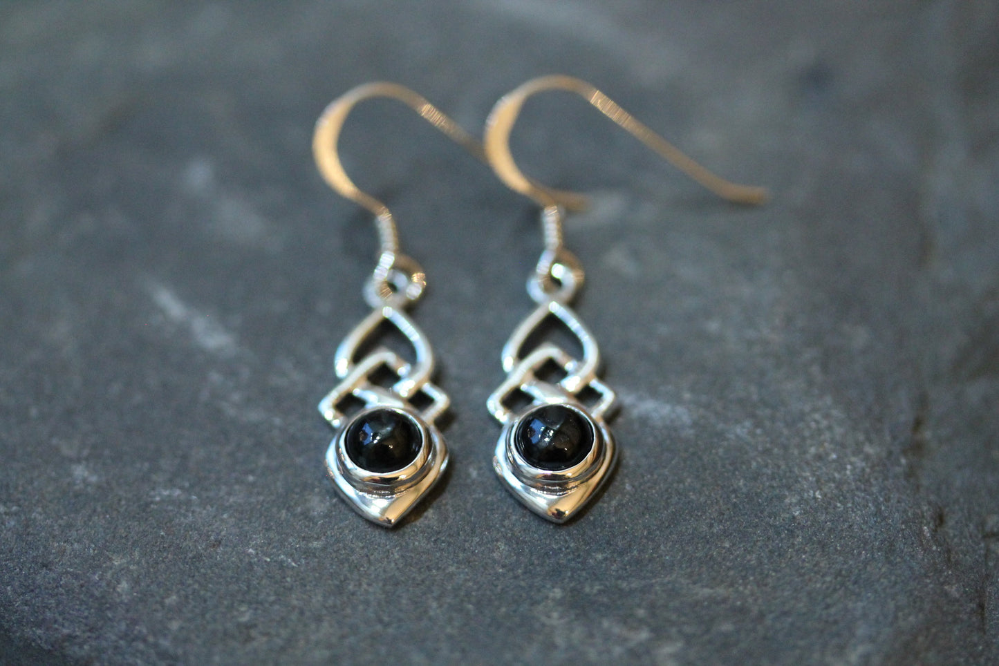 Celtic Knot Earrings - Shield with Black Onyx