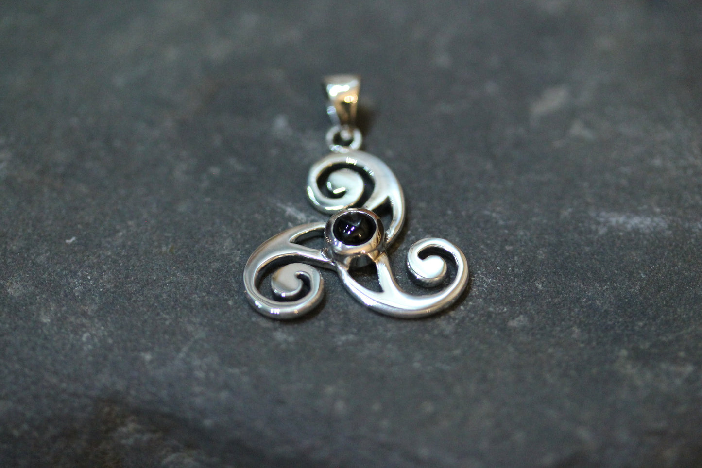 Triskele Stone Pendant - Three Windows with Black Onyx