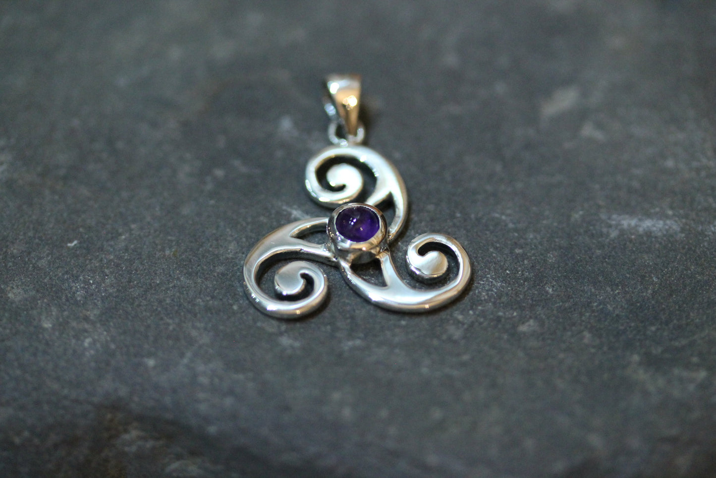 Triskele Stone Pendant - Three Windows with Amethyst