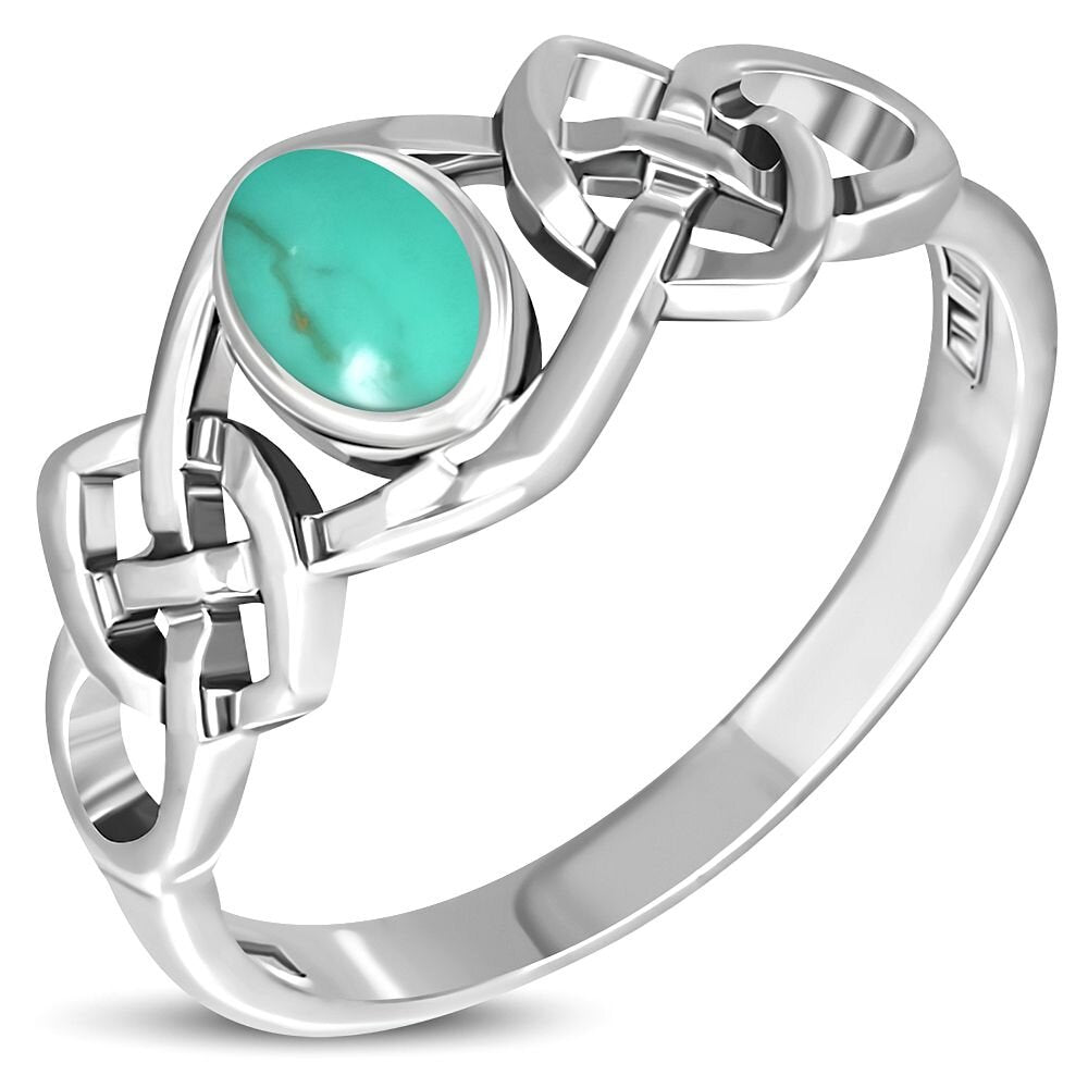 Celtic Stone Ring- Thick Interlocking Knot with Turquoise