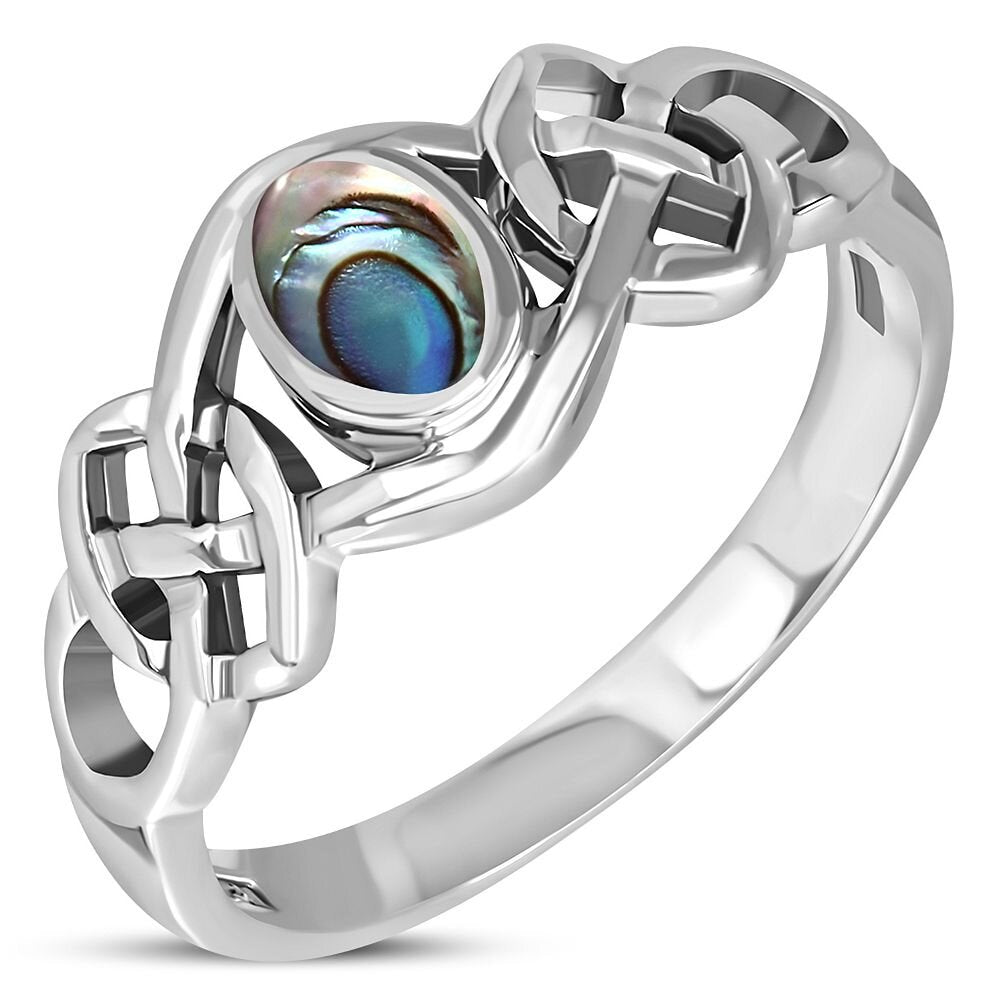 Celtic Stone Ring- Thick Interlocking Knot with Abalone Shell