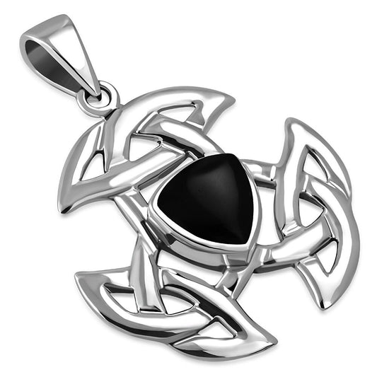 Celtic Stone Pendant - Triple Trinity with Triangular Black Onyx
