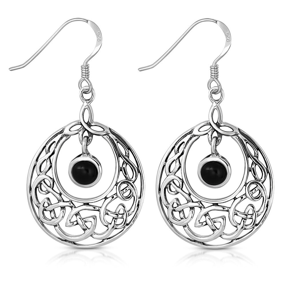 Celtic Knot Earrings - Half Moon Kells Knot with Black Onyx