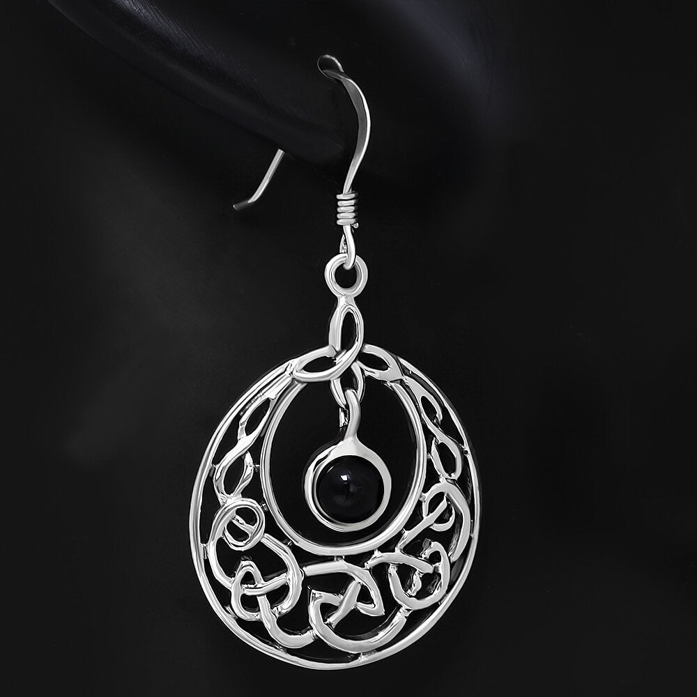 Celtic Knot Earrings - Half Moon Kells Knot with Black Onyx