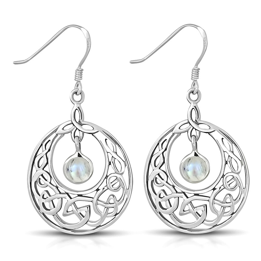 Celtic Knot Earrings - Half Moon Kells Knot with Moonstone