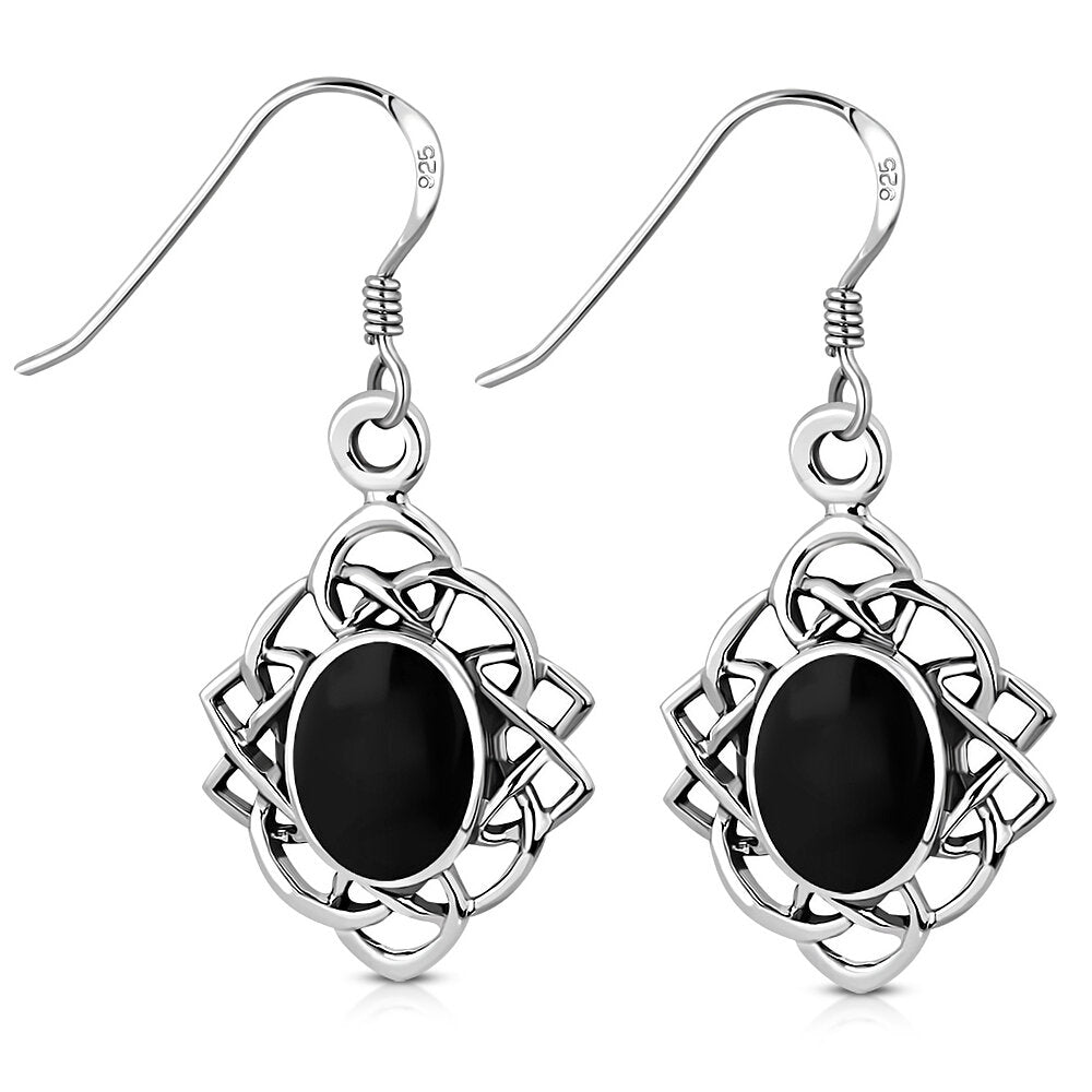 Celtic Knot Earrings - Celtic Knot Border with Black Onyx