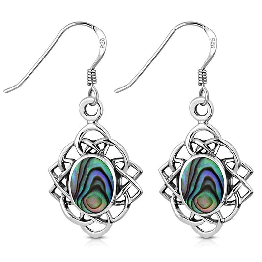 Celtic Stone Earrings - Celtic Knot Border with Abalone