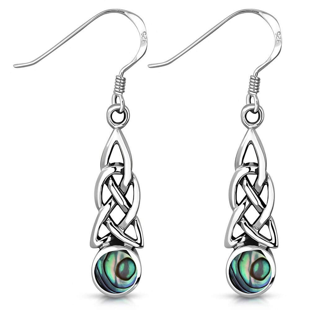 Celtic Stone Earrings - Elongated Loop with Abalone Shell