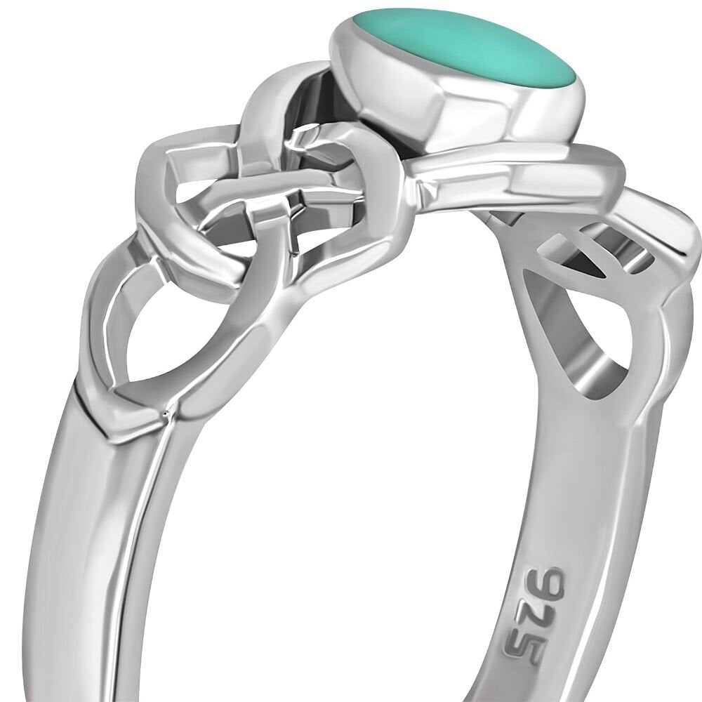 Celtic Stone Ring- Thick Interlocking Knot with Turquoise