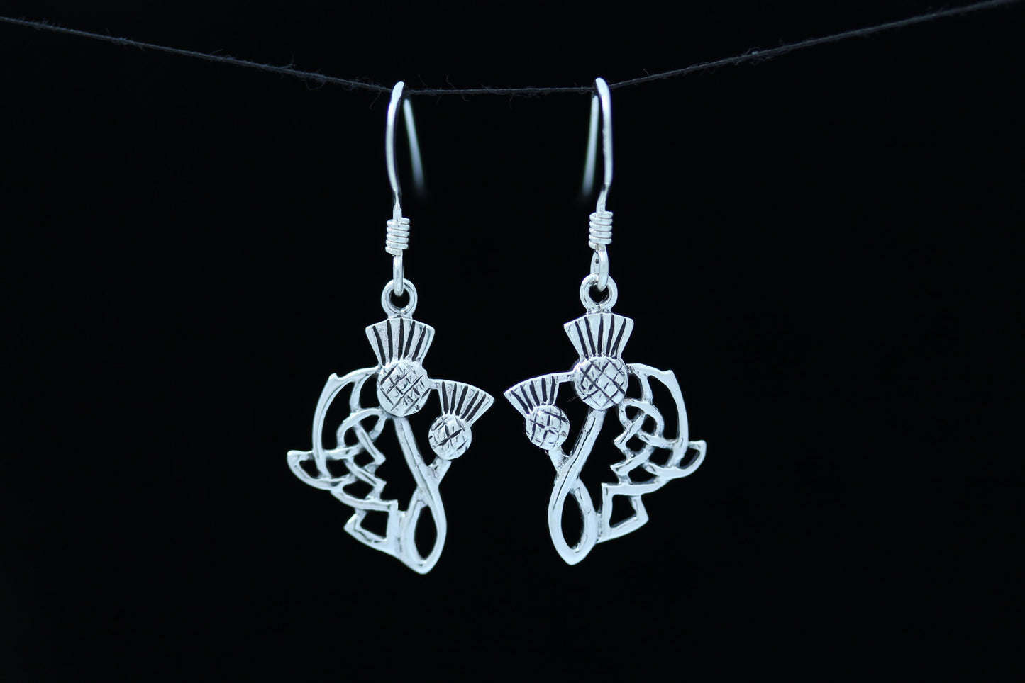Scottish Thistle Earrings - Twin Buds with Celtic Knot Leaves