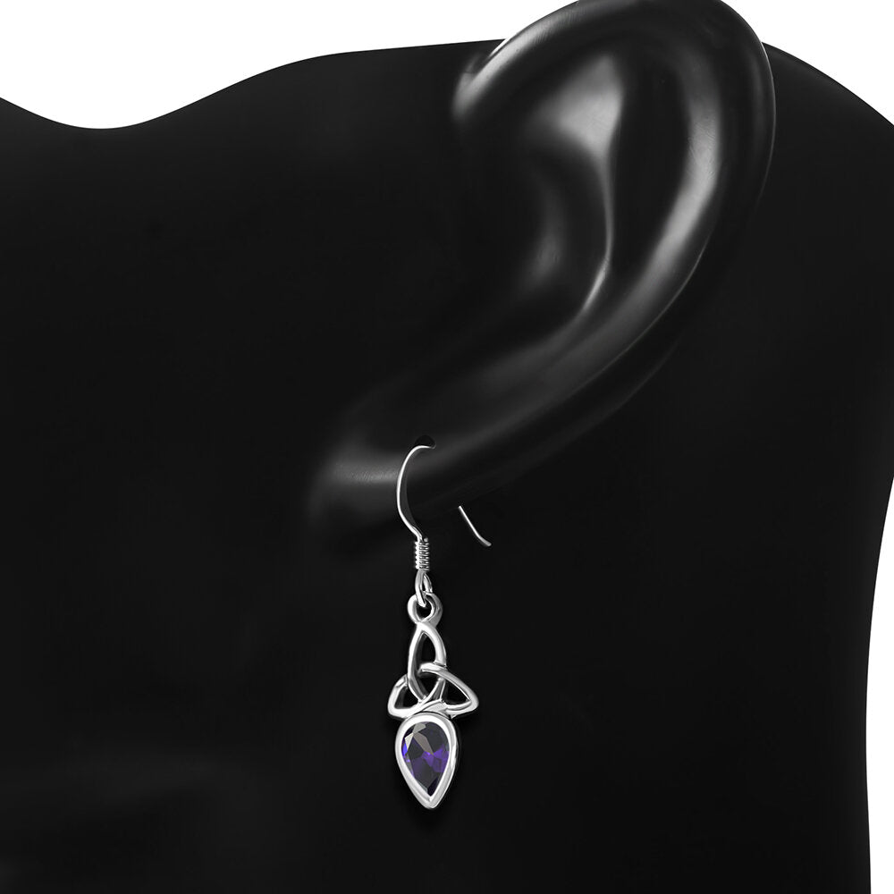 Triquetra Stone Earrings - Teardrop with Purple Zircon