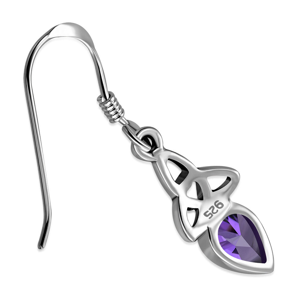 Triquetra Stone Earrings - Teardrop with Purple Zircon