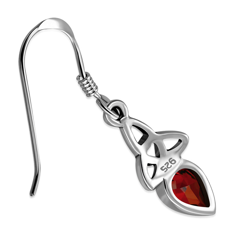 Triquetra Stone Earrings - Teardrop with Red Zircon