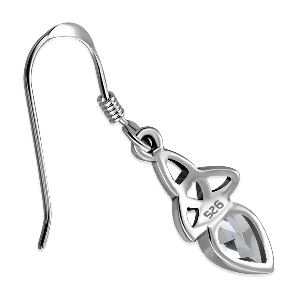 Triquetra Stone Earrings - Teardrop with Clear Zircon