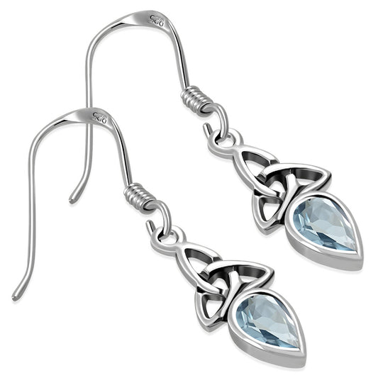 Triquetra Stone Earrings - Teardrop with Blue Zircon