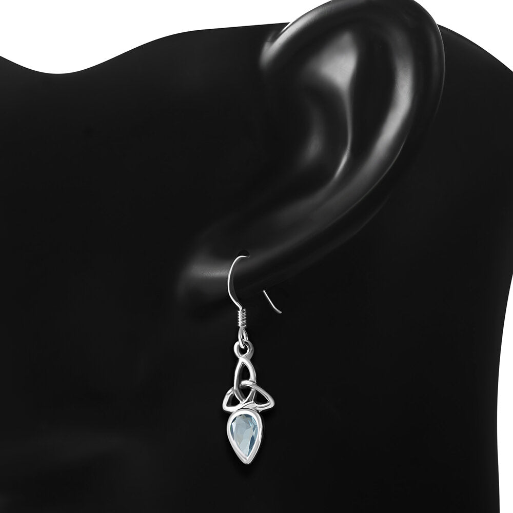 Triquetra Stone Earrings - Teardrop with Blue Zircon