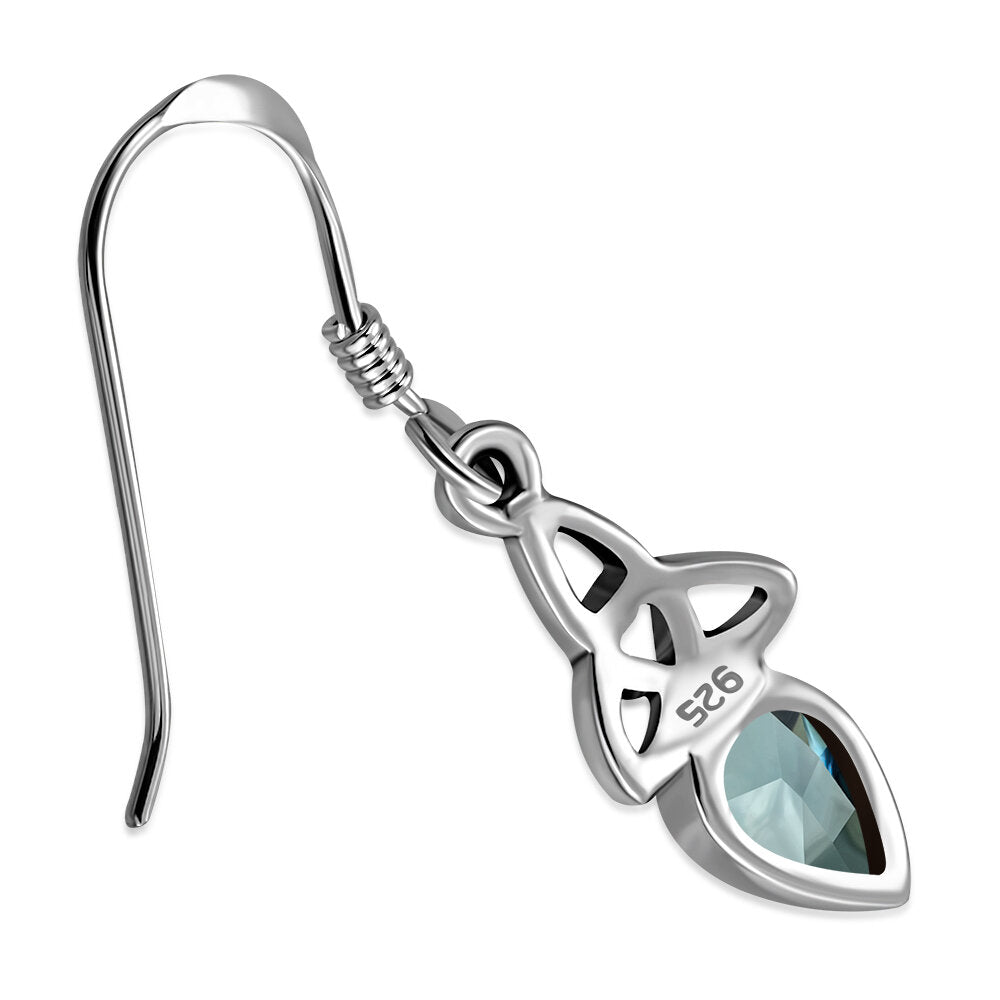 Triquetra Stone Earrings - Teardrop with Blue Zircon