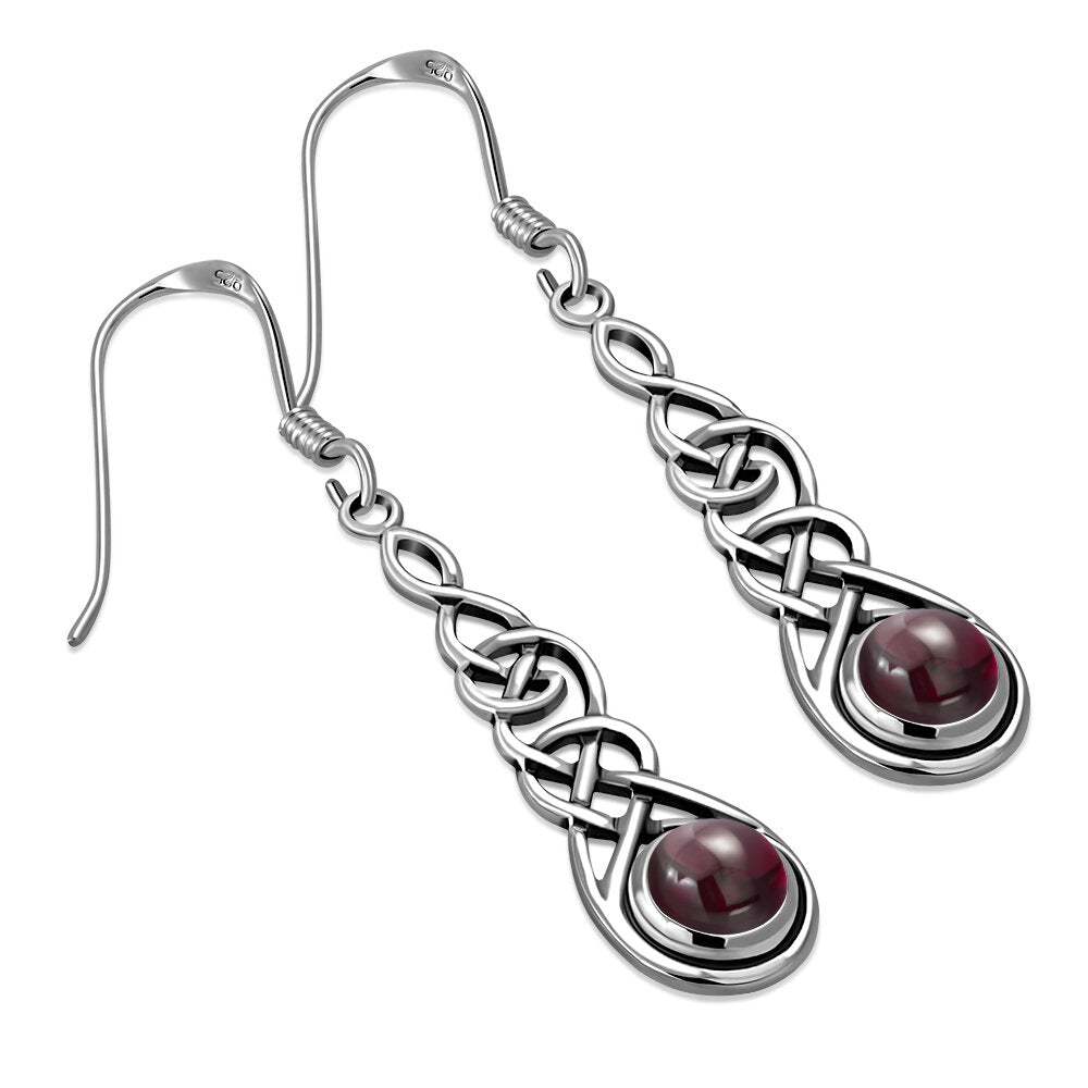Celtic Knot Earrings - Thin Weave with Red Garnet