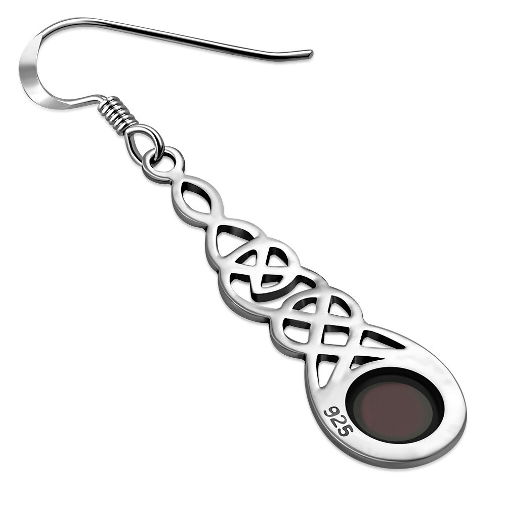 Celtic Knot Earrings - Thin Weave with Red Garnet