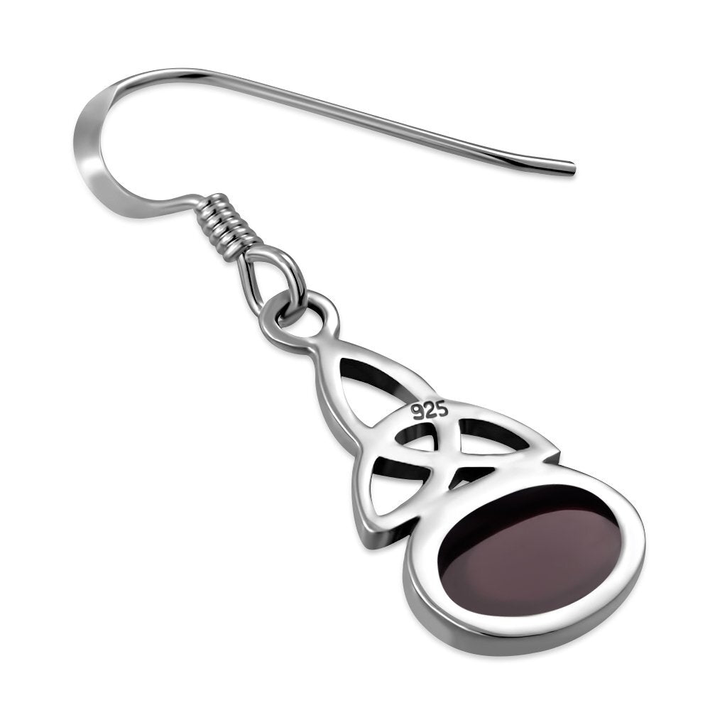 Triquetra Earrings - Simple Trinity Knot with Red Garnet