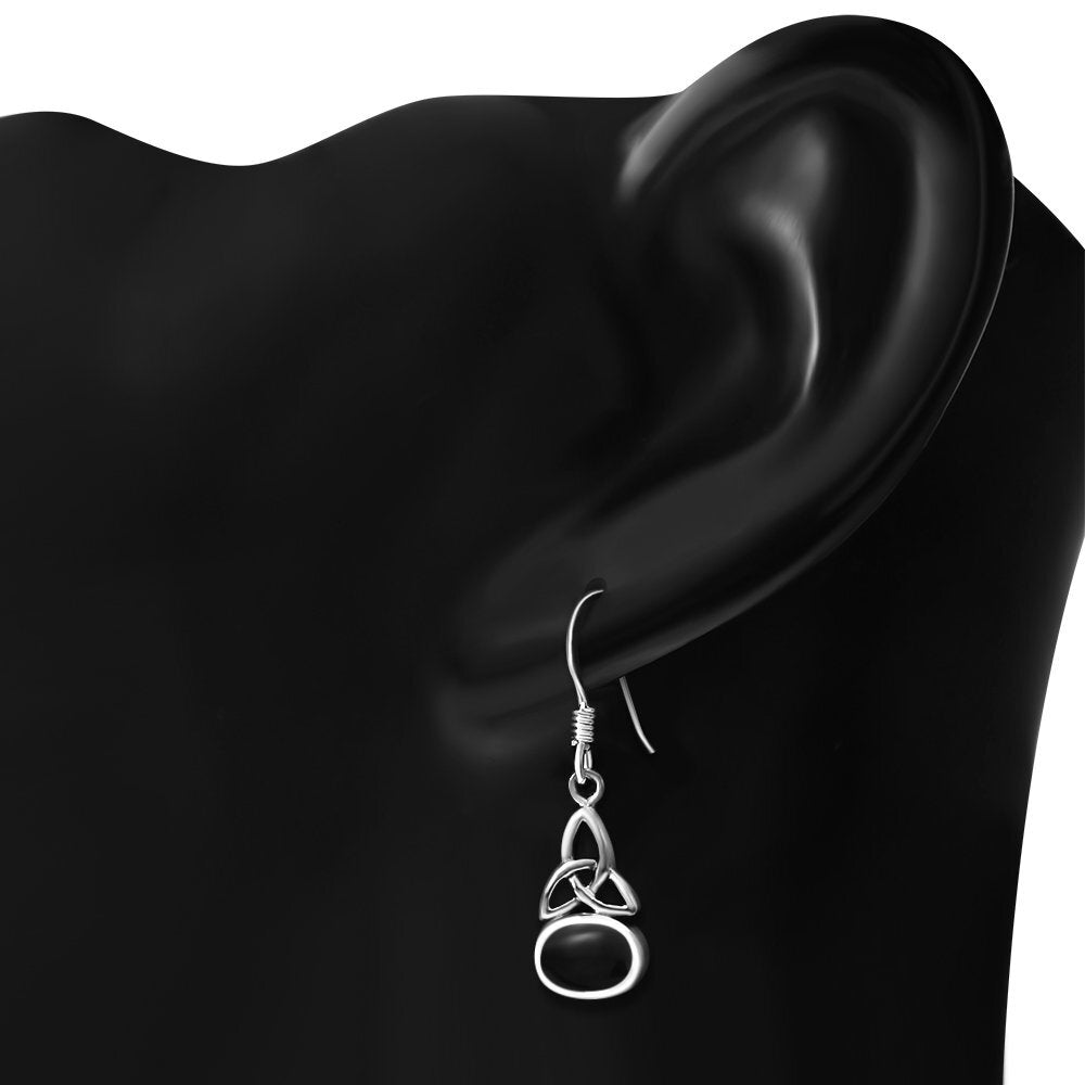 Triquetra Earrings - Simple Trinity Knot with Black Onyx